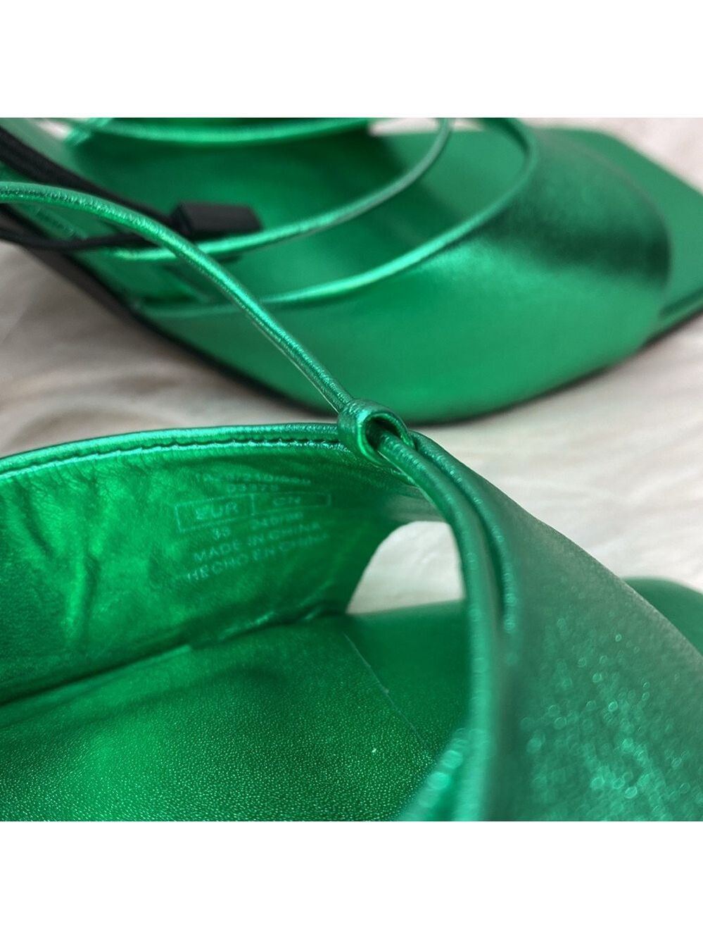 NWOT Zara Metallic Green Lace-up Leather Sandals, Size 7.5 - Picture 15 of 17